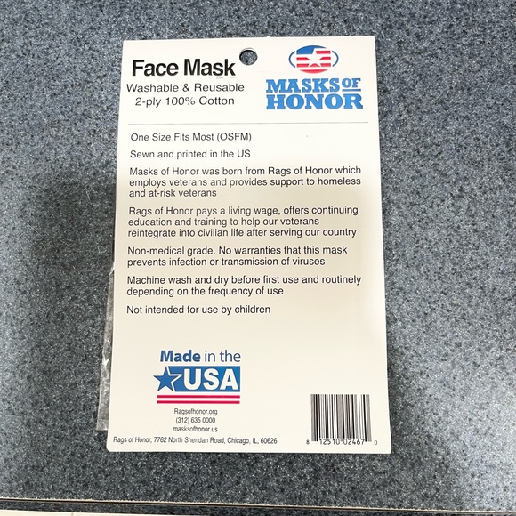 NEW Black MASK OF HONOR NEW IN PACKAGE OSFM 100% 2-ply Cotton - Picture 4 of 4